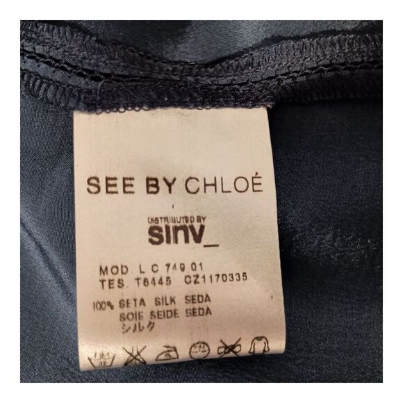 See By Chloe 100% Silk Blouse Top Long Sleeve Round Neck Blue Women's 4 - Picture 4 of 5